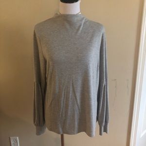Gray mock neck Ann Taylor top zip back